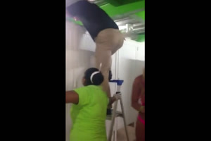 Voyeur Latina Lesbians Surprised Sucking In The Bathroom