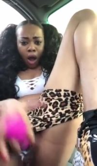 Doll Face Petite Ebony Teen Toy Playing, In the car masturbating